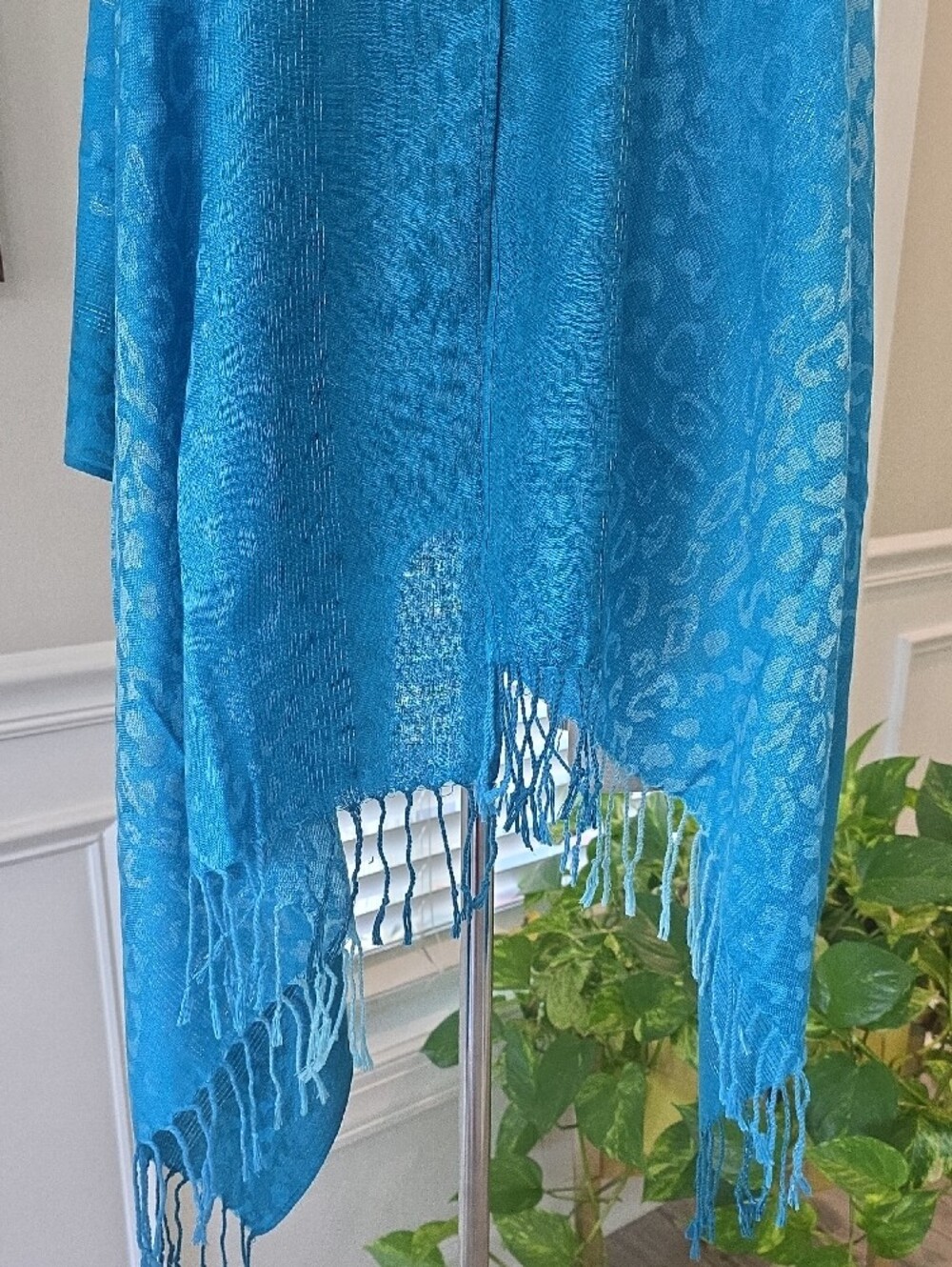 Turquoise Leopard Jacquard Wrap Scarf - Picture 3 of 7